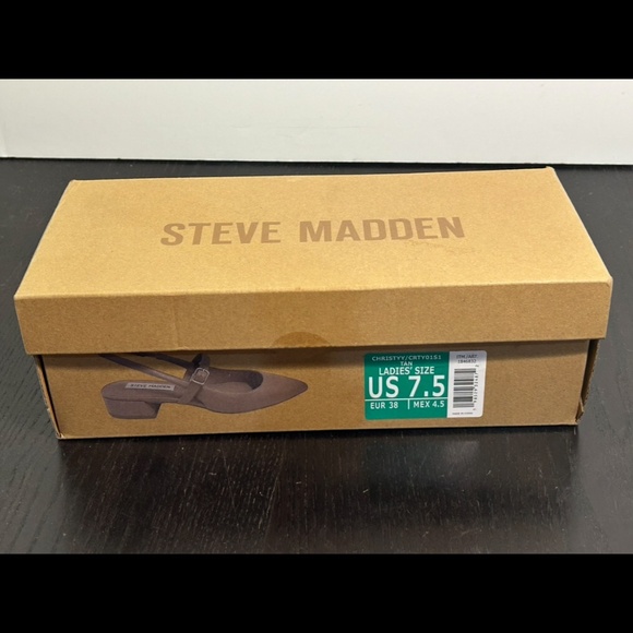 Steve Madden Christyy Leather Pointed Toe Slingback Block Heel Shoes Tan 7.5M - Picture 16 of 16